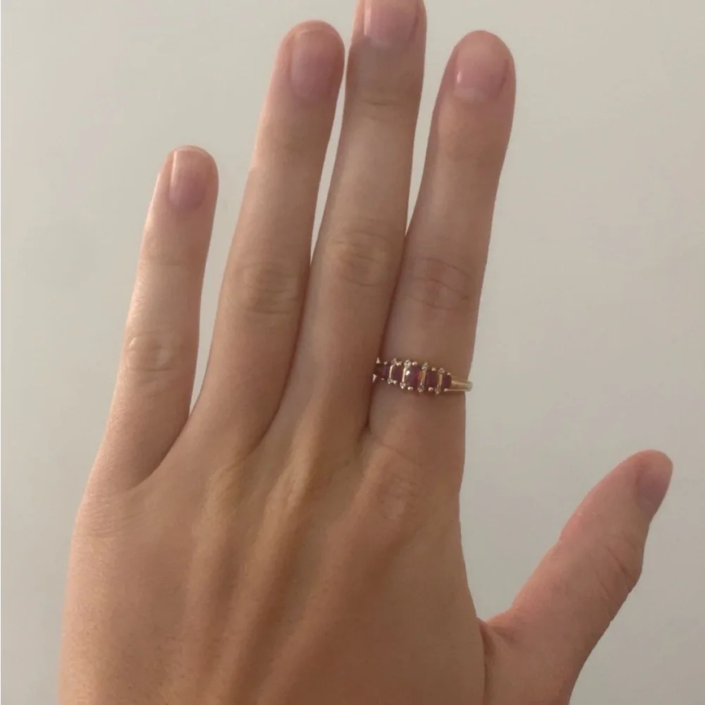 14k Solid Gold Antique Diamond and Pink Gemstone Ring - Picture 2 of 6